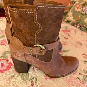 SOLD on Depop Timberland brown suede leather pull on heel mid calf boots Sz 10